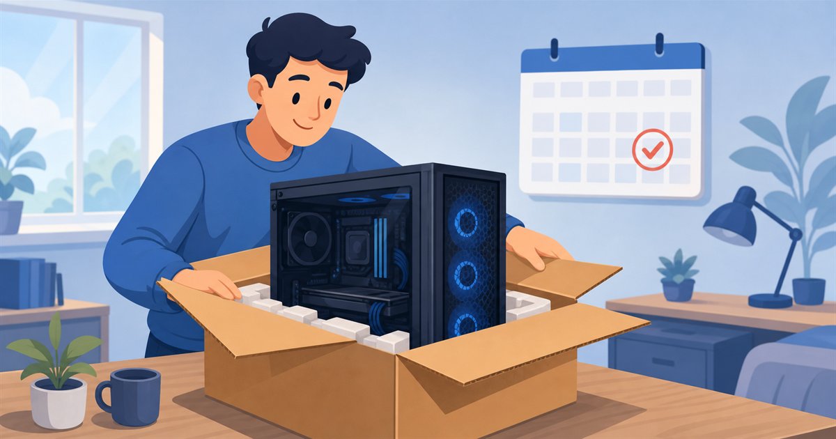 届いたPCを対応期間内にチェックするイメージ