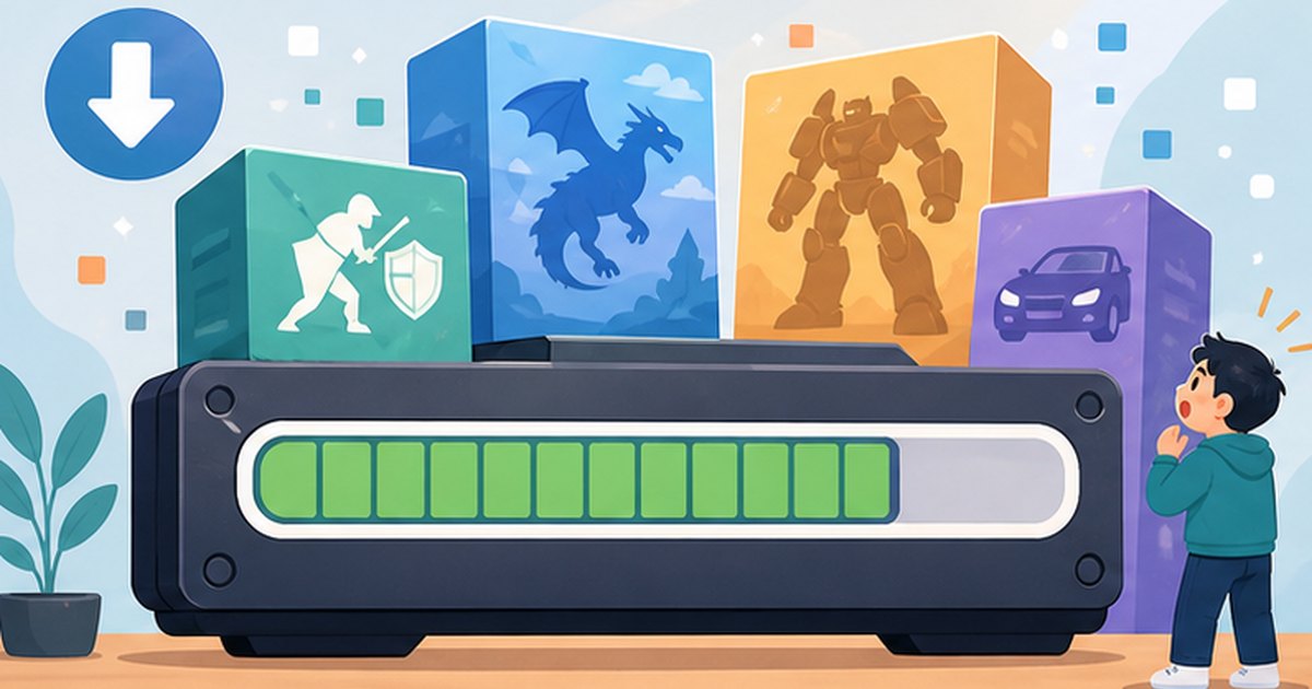 最近のゲームの大容量化を表すイメージイラスト