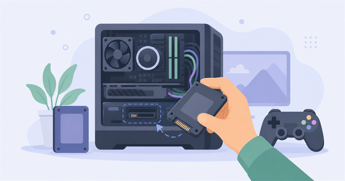 ゲームで容量が足りずSSDを増設するイメージ