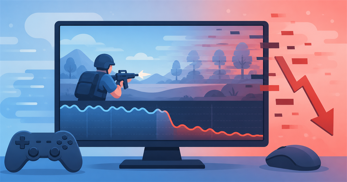 ゲームのfpsが途中で急に落ちるグラフのイラスト