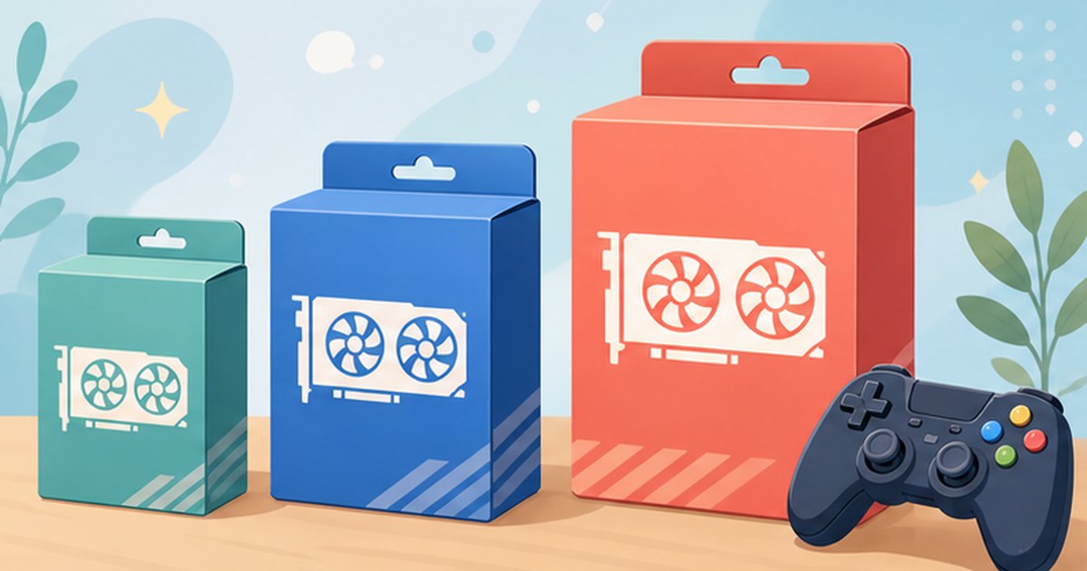 VRAM容量8GB・12GB・16GBの違いを大きさの異なる箱で表したイメージイラスト