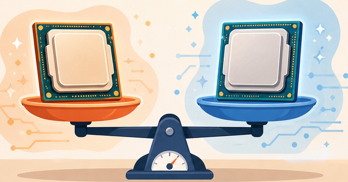 RyzenとIntelのCPUを比較するイメージイラスト