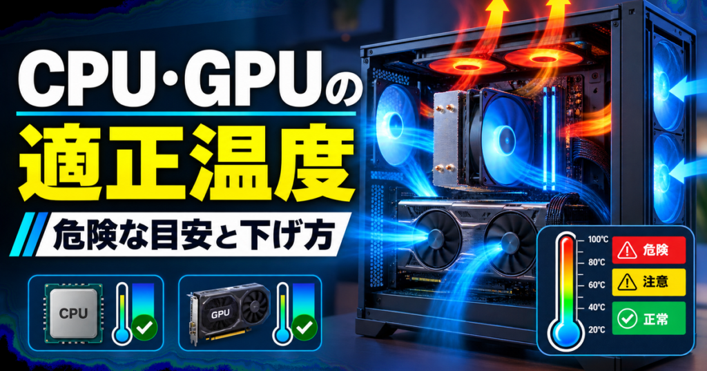 CPU・GPUの適正温度と危険な目安、冷却方法のイメージ