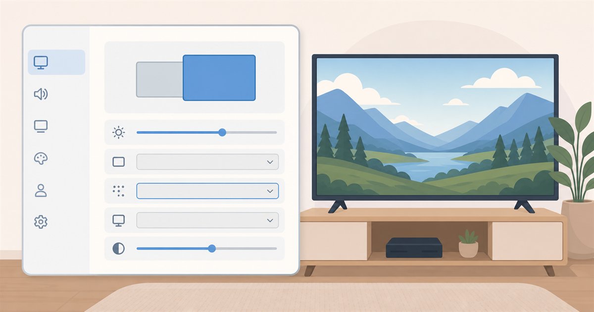 Windowsの解像度とリフレッシュレートの設定画面を表したイラスト