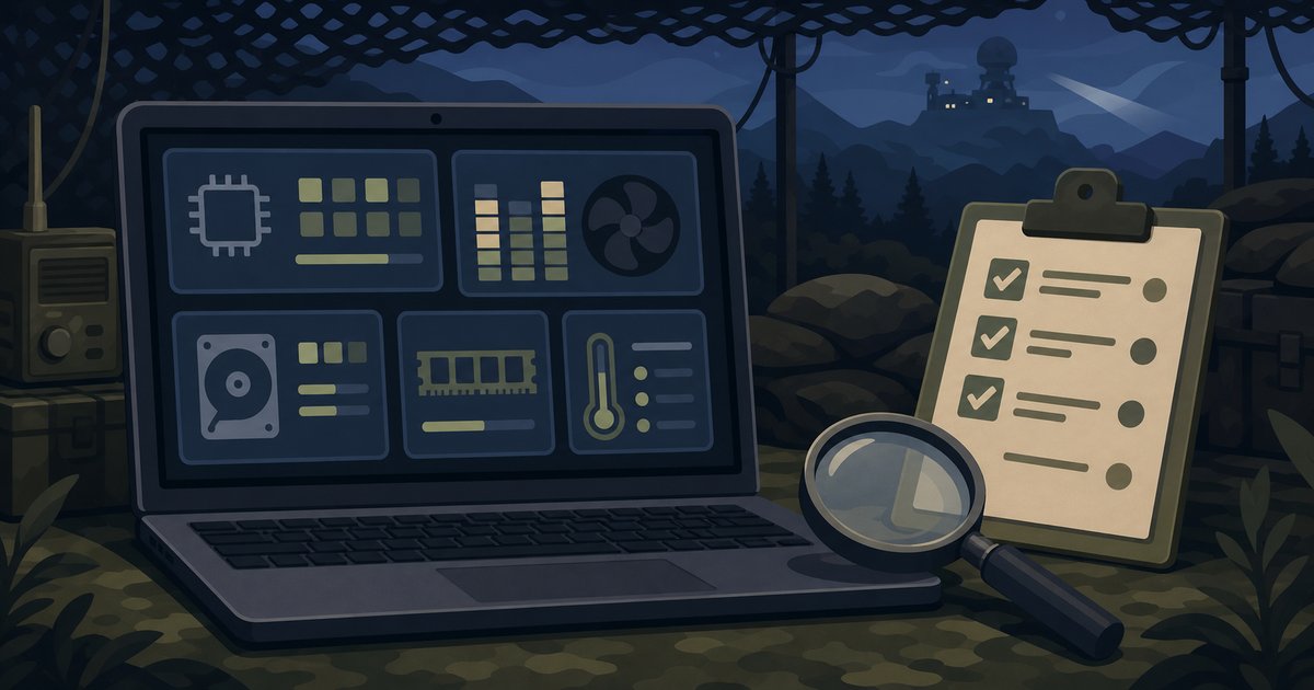 手持ちPCのスペックを確認するイメージ