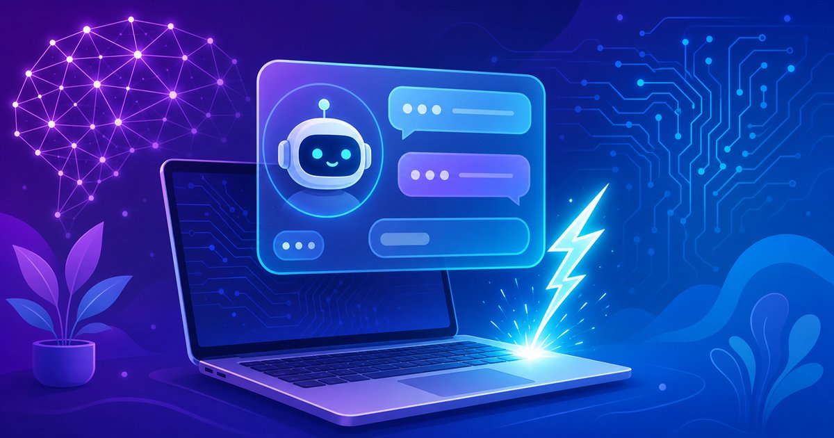 Gemini 3.6 Flashのイメージ：ノートPCの上に浮かぶ高速AIチャットのイラスト