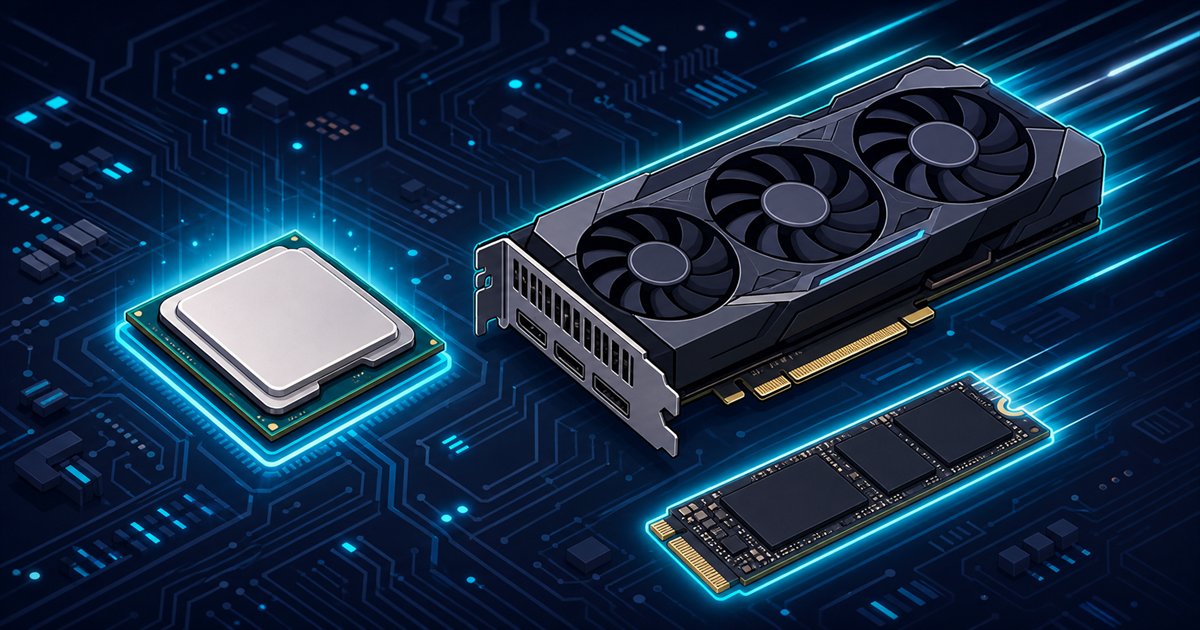 fpsの安定に関わるCPU・GPU・SSDのイラスト