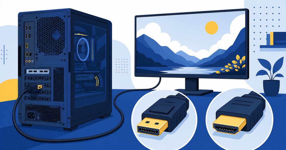 ゲーミングPCとモニターをDisplayPortケーブルで接続するイメージ
