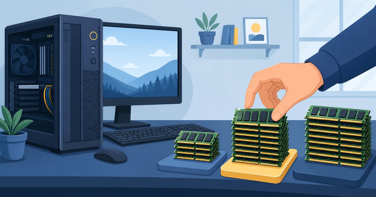 8GB・16GB・32GBのメモリ容量を積み木のように比べて選ぶイメージのイラスト