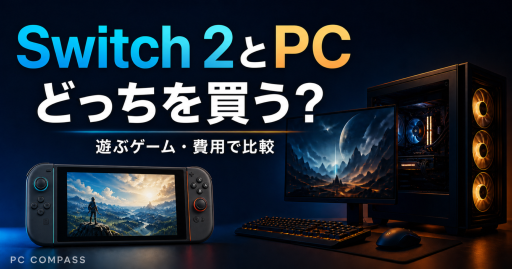 現代的な黒い携帯ゲーム機とゲーミングPCで遊び方と費用を比較するイメージ