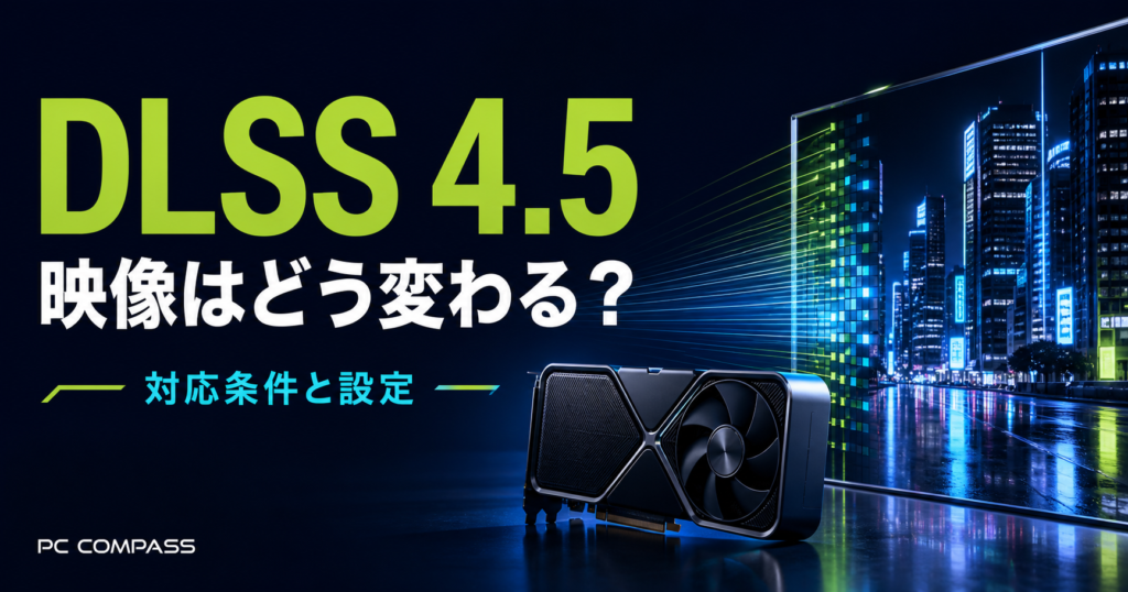 GPUと反射する街の映像でDLSSの画質向上を表現したイメージ