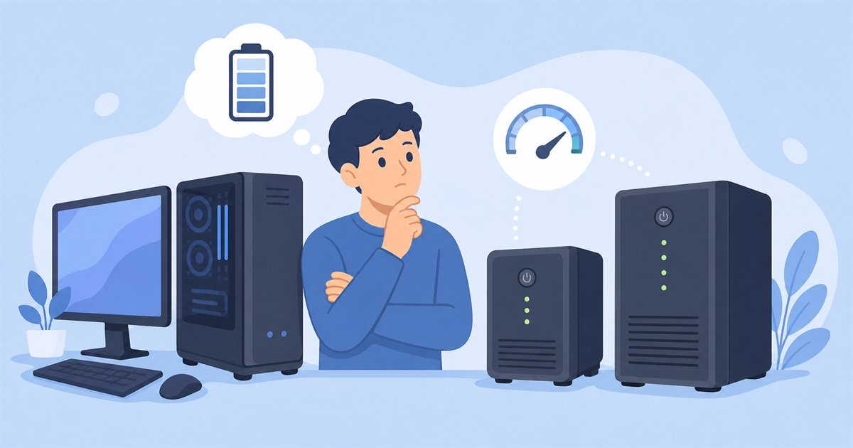 UPSの容量を比べて選んでいるイメージ