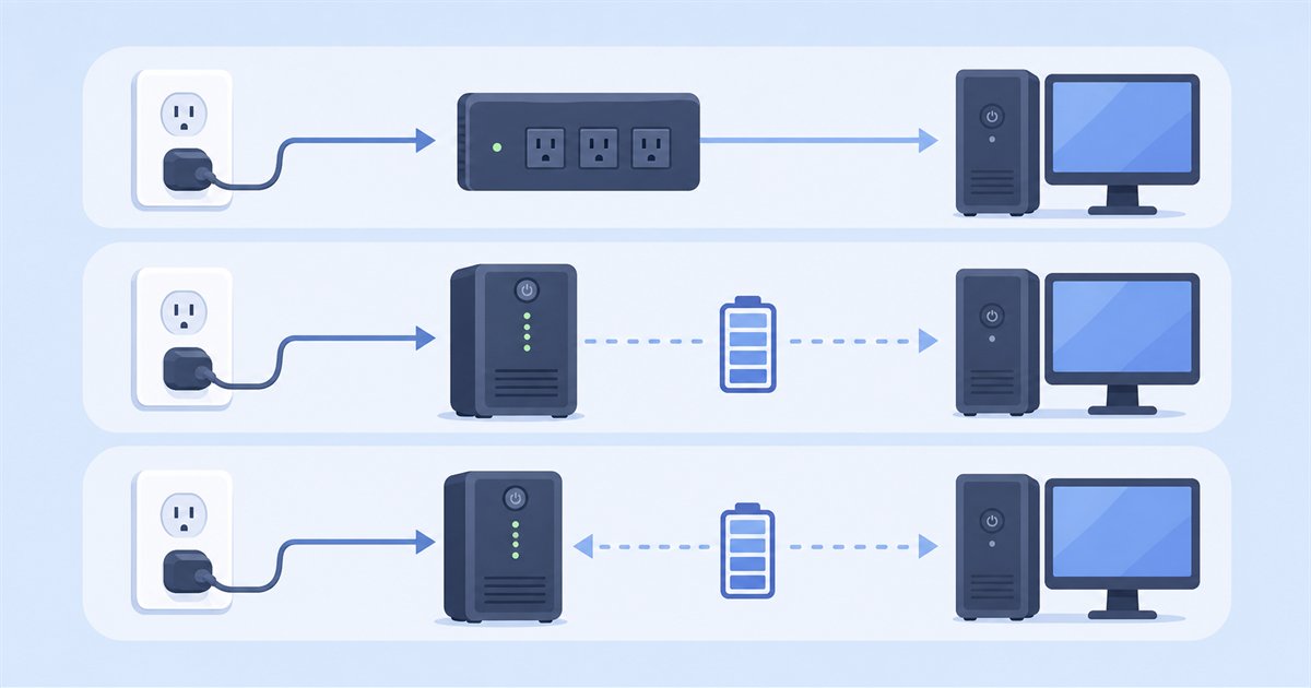 UPSの3つの給電方式を表すイメージ