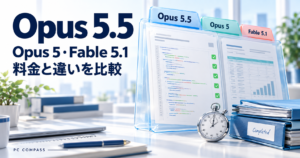 Opus 5.5とOpus 5・Fable 5.1をコードと文書の確認作業で表した比較イメージ
