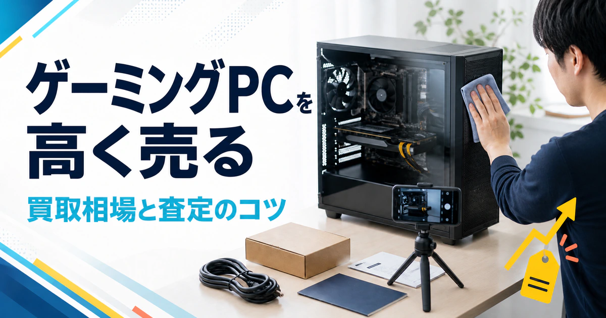 ゲーミングPCを高く売るため、清掃・撮影・付属品確認をする様子