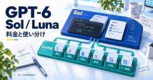 GPT-6 SolとLunaの用途をコード作業と文書整理で表した比較イメージ