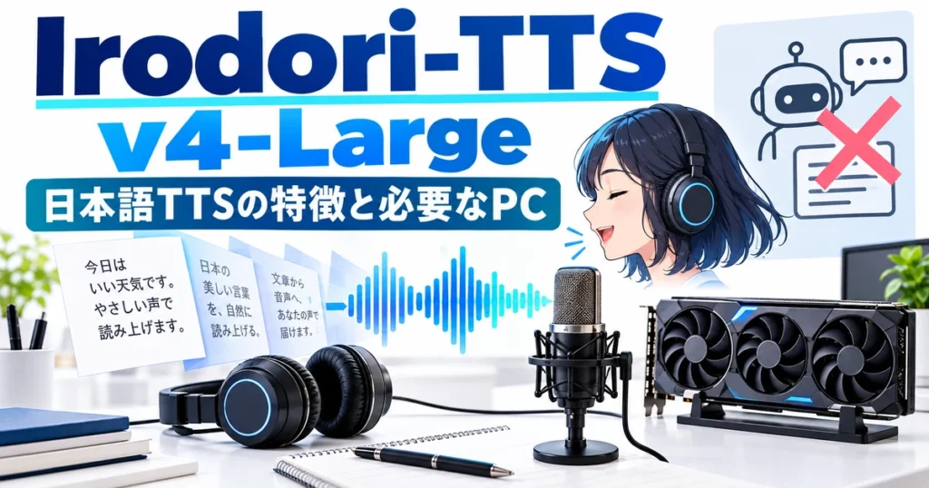 Irodori-TTS-v4-Largeの日本語音声合成と必要なPCを整理するイメージ