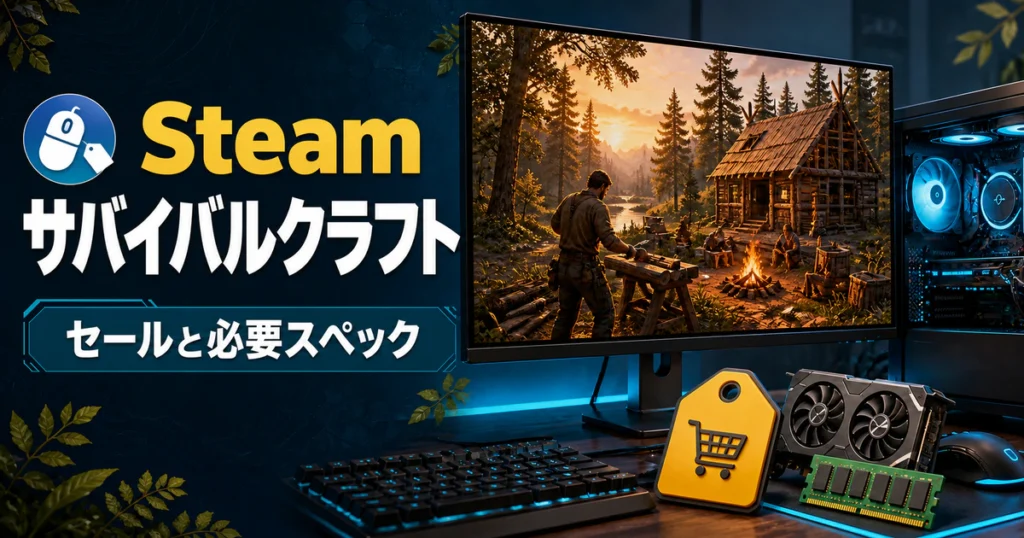Steamサバイバルクラフトフェスのセールと必要スペックを示すイメージ