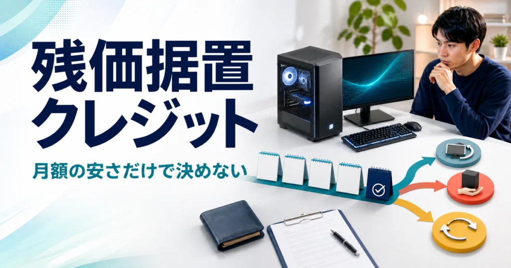 残価据置型クレジットの月額払いと返却・買取・乗換の選択肢を示すイメージ