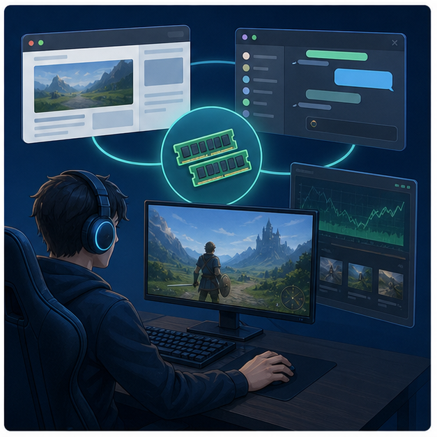ゲームと複数のアプリを同時に使うときのメモリ利用のイメージ