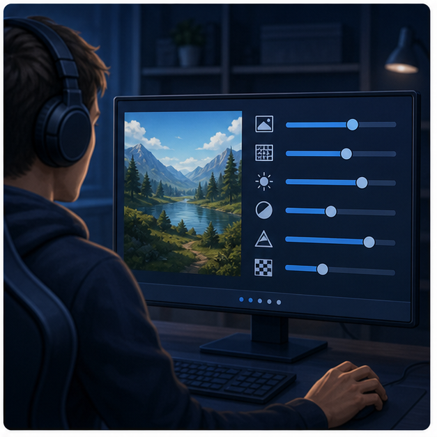 ゲーム設定とGPU使用率を確認するイメージ
