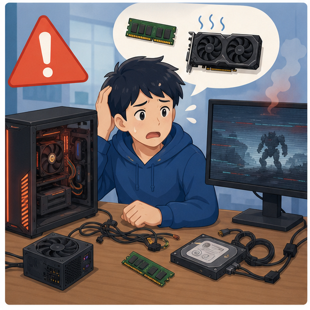 ゲーミングPCおすすめの確認手順を表すイメージ