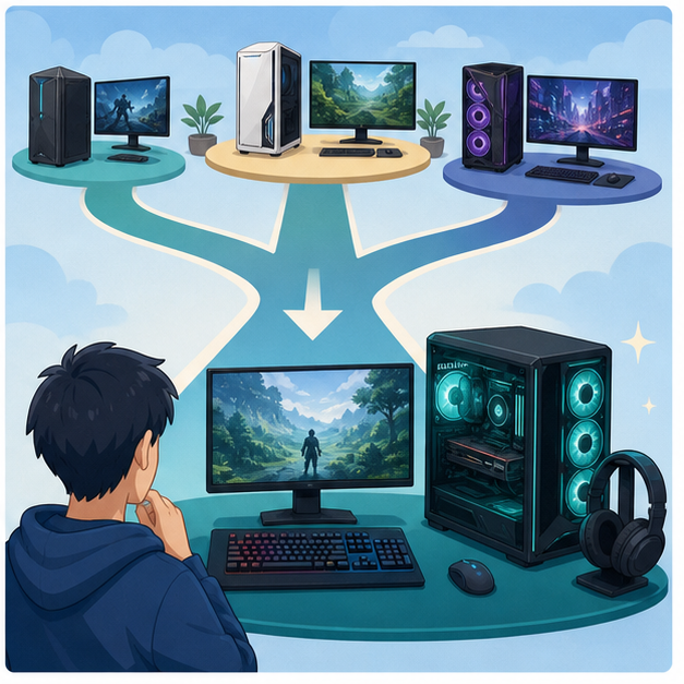 ゲーミングPCおすすめで次の行動を決めるイメージ