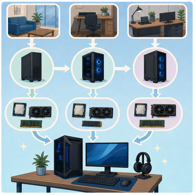 デスクトップPCで次の行動を決めるイメージ