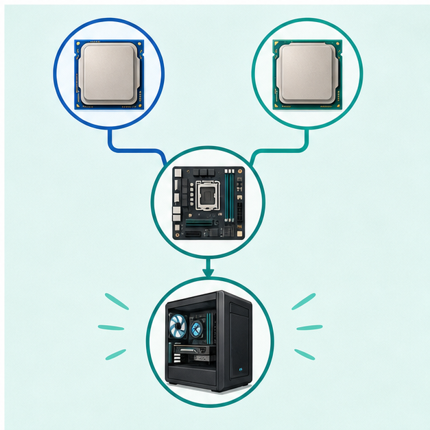 IntelとAMD Ryzenで次の行動を決めるイメージ