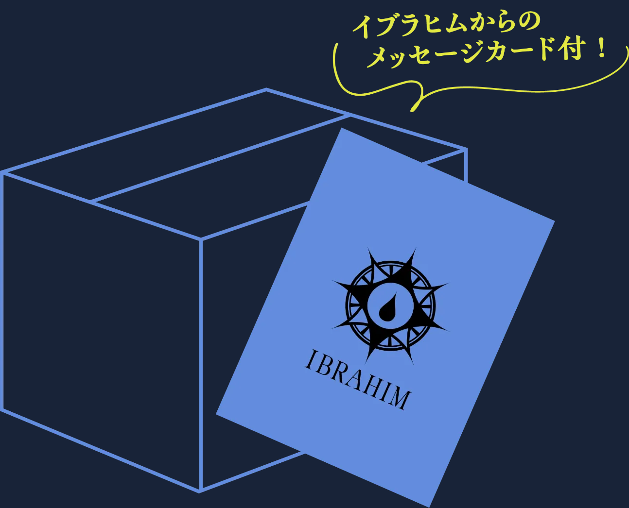 イブラヒムコラボPCの限定梱包箱とメッセージカードの公式イメージ