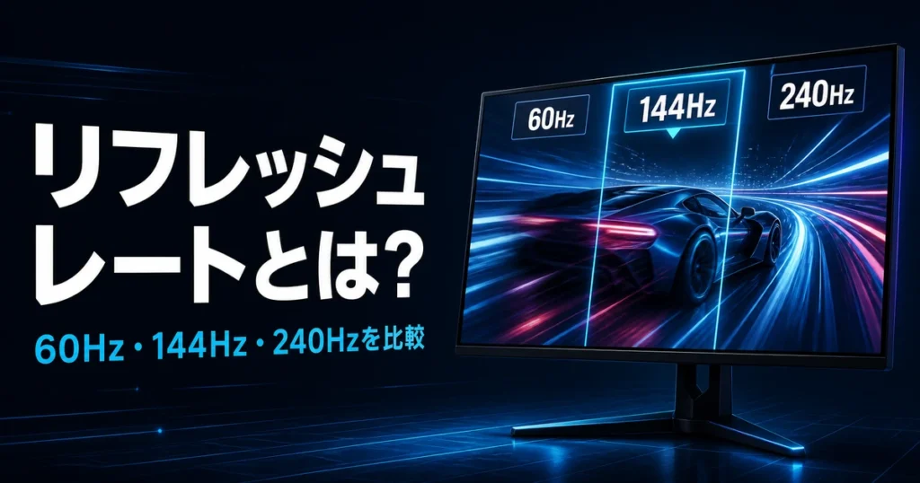 60Hz・144Hz・240Hzの動きの違いを示すゲーミングモニター