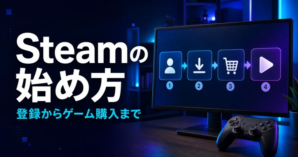 PCゲームの登録から購入までの流れを示すゲームライブラリのイメージ