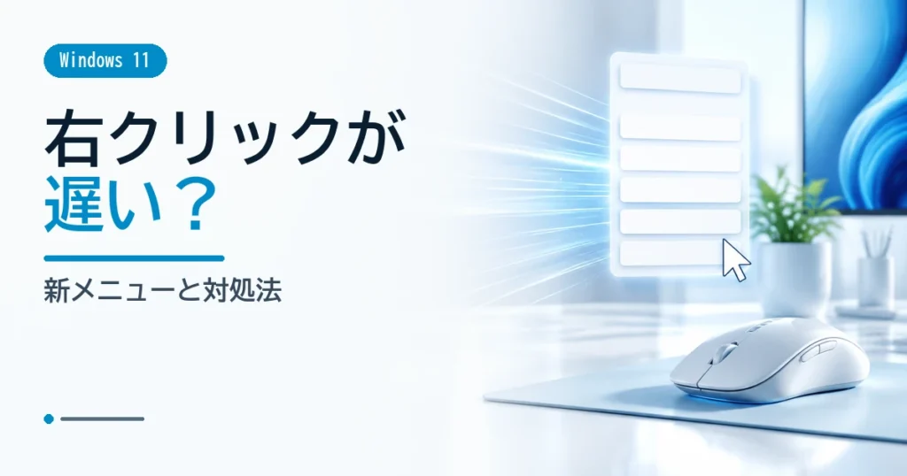 マウスと抽象化した右クリックメニューで、表示の遅さと改善を示すイメージ