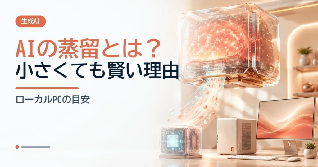 大きなAIモデルの知識を小型プロセッサーへ移し、AI蒸留の考え方を表すイメージ