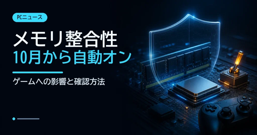 メモリ整合性の自動有効化とゲームへの影響を示すメモリ・保護シールド・コントローラー
