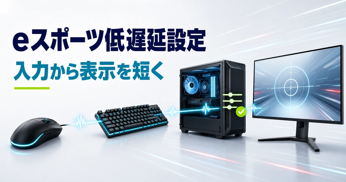 マウス入力からPC処理・モニター表示までの遅延経路を示すイメージ