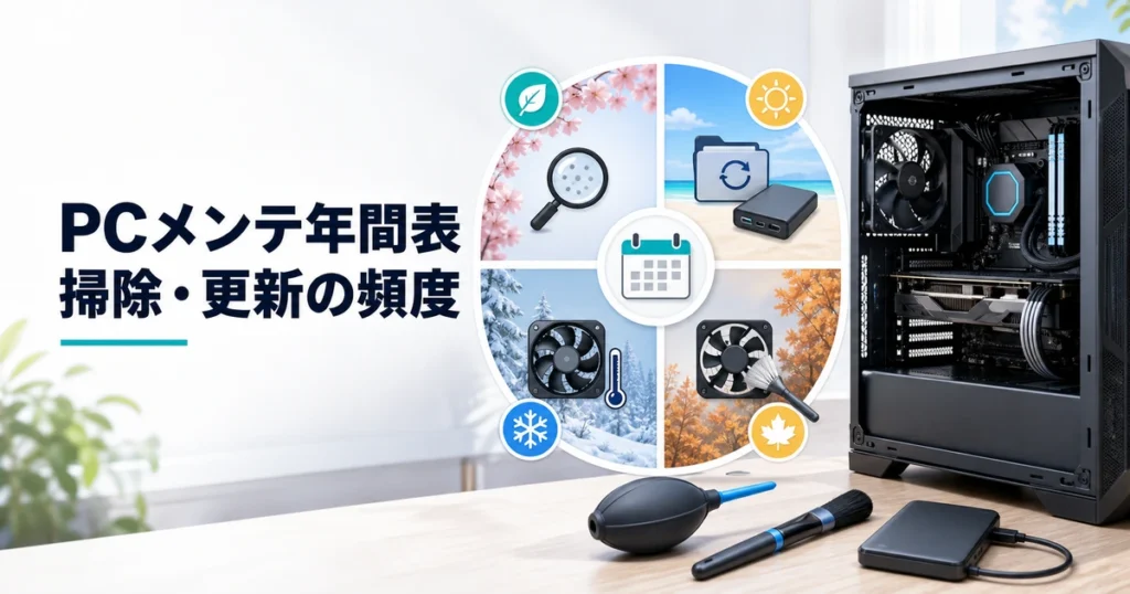 ゲーミングPCの掃除・更新・点検を年間スケジュールで整理したイメージ