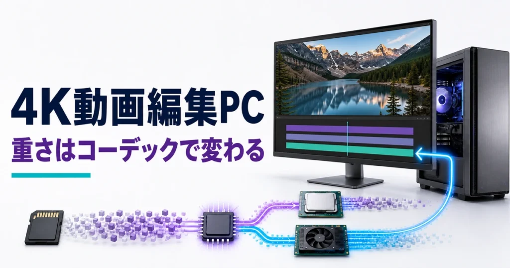 4K動画のコーデック処理をCPU・GPUのハードウェアデコードで支えるイメージ