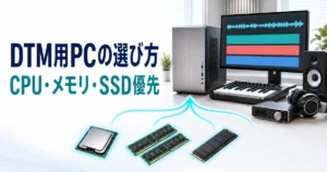 DTM用PCでGPUよりCPU・メモリ・SSDを優先する予算配分のイメージ