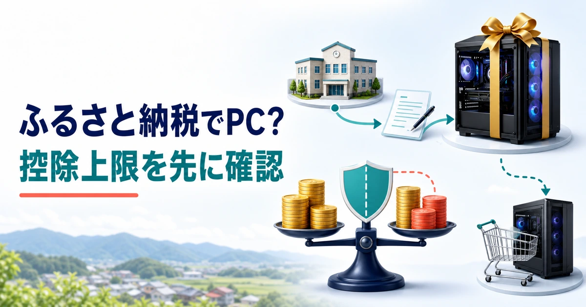 ふるさと納税の控除上限とゲーミングPC返礼品・通常購入を比較するイメージ