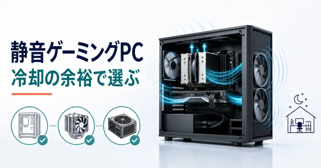 広いケース・大型CPUクーラー・余裕ある電源で静音性を高めるゲーミングPC