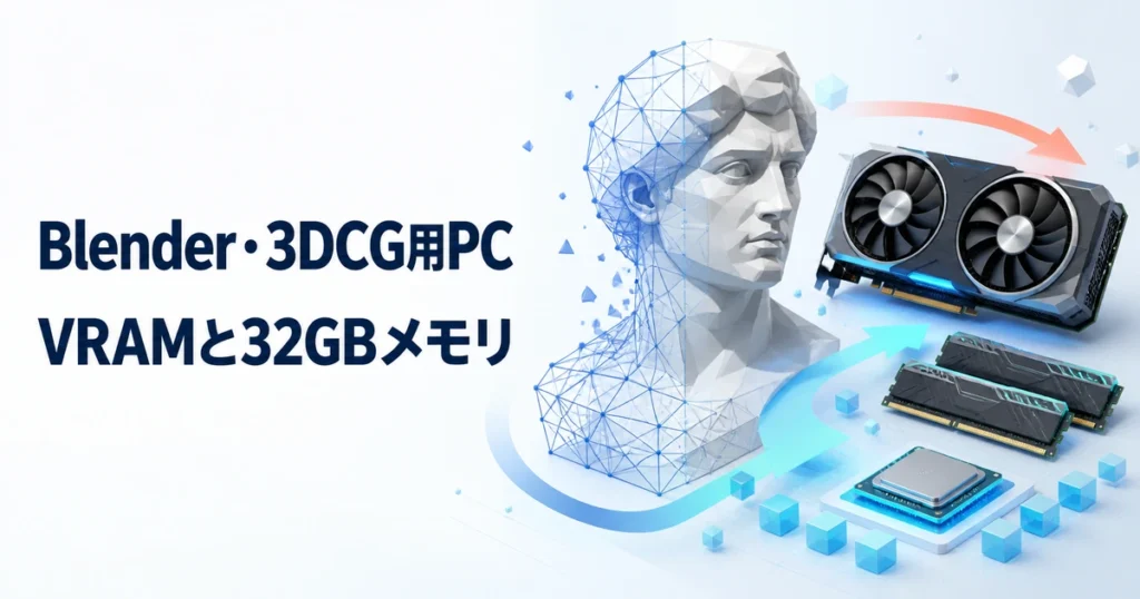 Blender・3DCG制作でVRAM容量と32GBメモリを重視するPC構成のイメージ