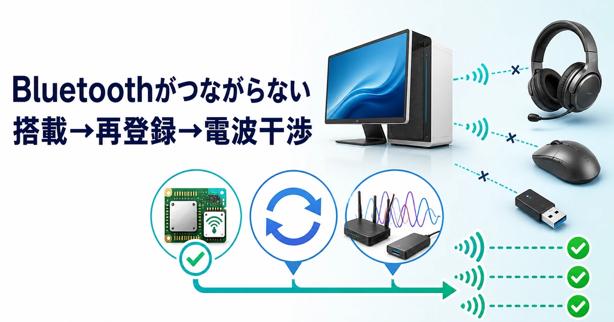 Bluetoothの搭載有無・再登録・電波干渉を確認して無線機器を接続するイメージ