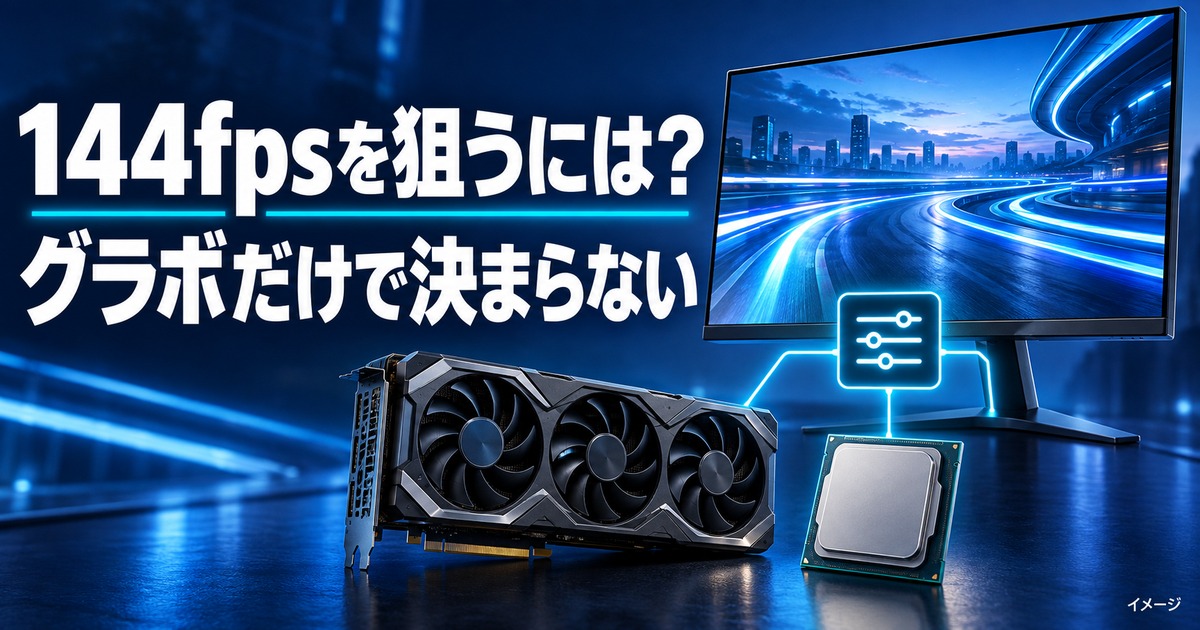 144fpsを狙うためにグラボ・CPU・画質設定・モニターを確認するイメージ