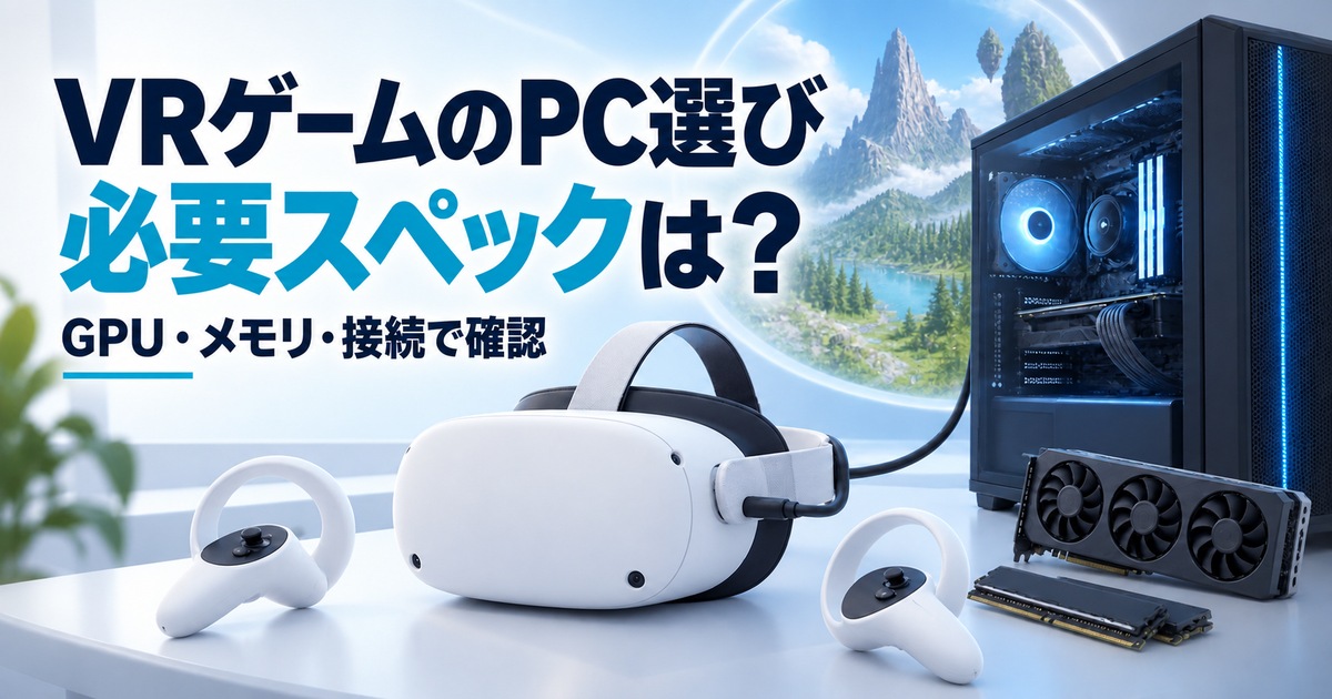VRヘッドセットをPCにつなぎGPUとメモリを確認するイメージ