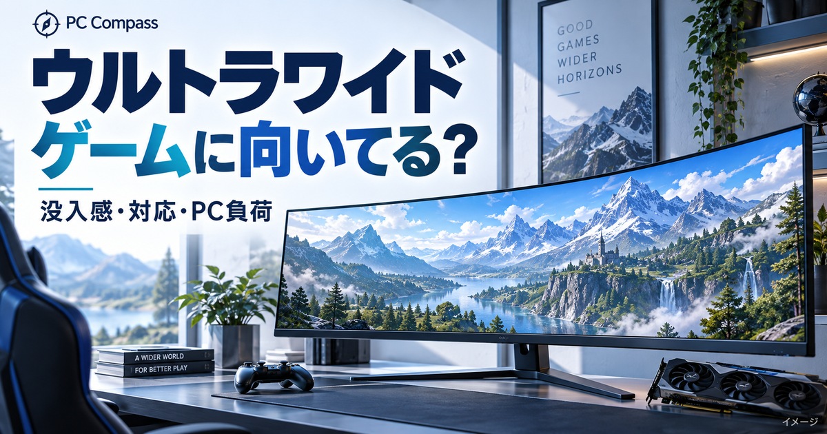 横長のウルトラワイドモニターでゲームの景色を楽しむイメージ