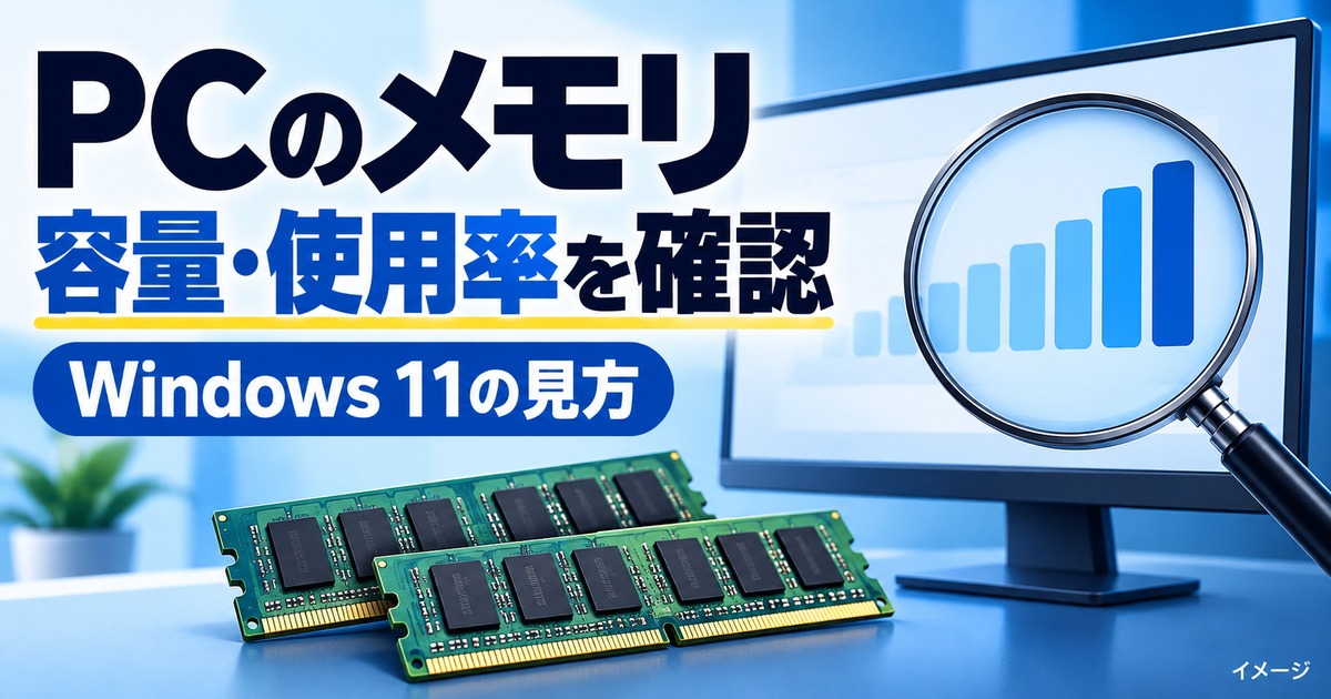 PCのメモリ確認方法|Windows11で容量・使用率・増設目安を見る手順の記事用イメージ