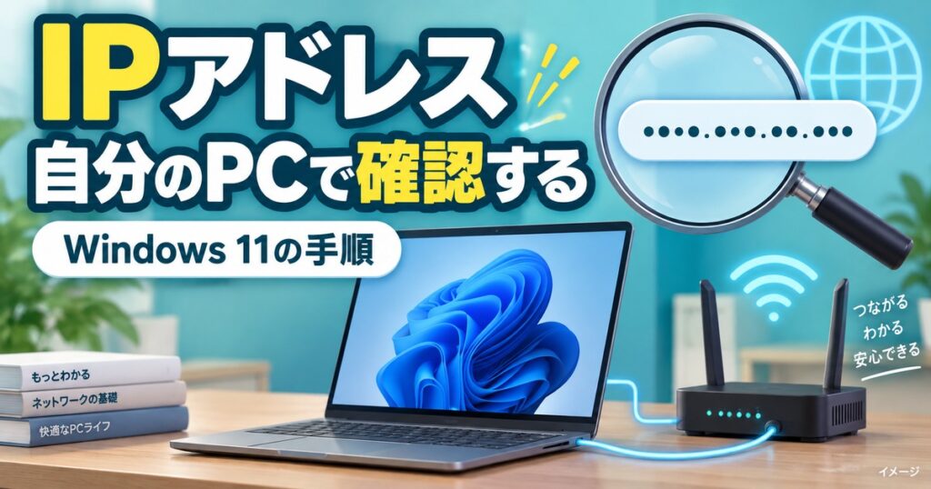 IPアドレス確認方法｜Windows11で自分のPCのIPを調べる手順の記事用イメージ