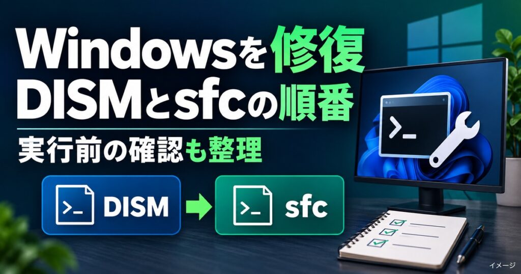 DISM restorehealthでWindows修復｜sfcとの正しい順番の記事用イメージ