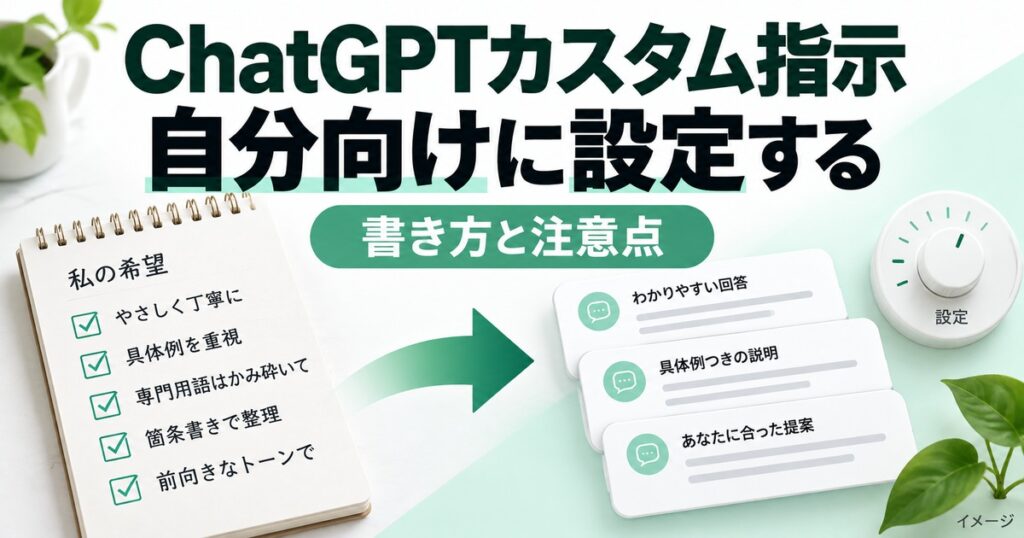 ChatGPTカスタム指示とは？設定方法・書き方・注意点を初心者向けに解説の記事用イメージ